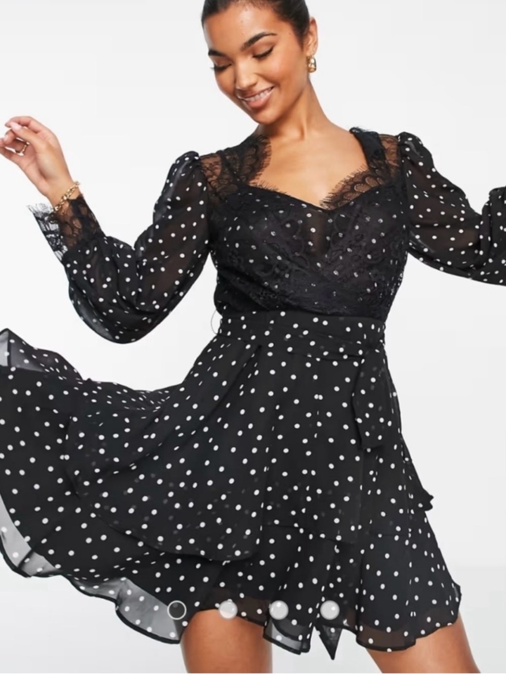ASOS Design Black Polka Dot Lace-Trim Dress Size 18 NWOT
